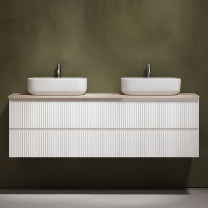 Тумба с раковиной Sancos Snob R 160 bianco, столешница бежевая TT160A2X, раковина CN5043