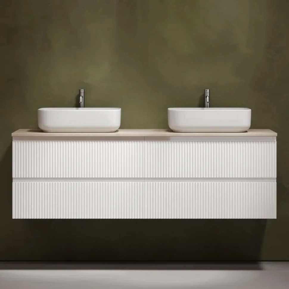 Тумба с раковиной Sancos Snob R 160 bianco, столешница бежевая TT160A2X, раковина CN5043
