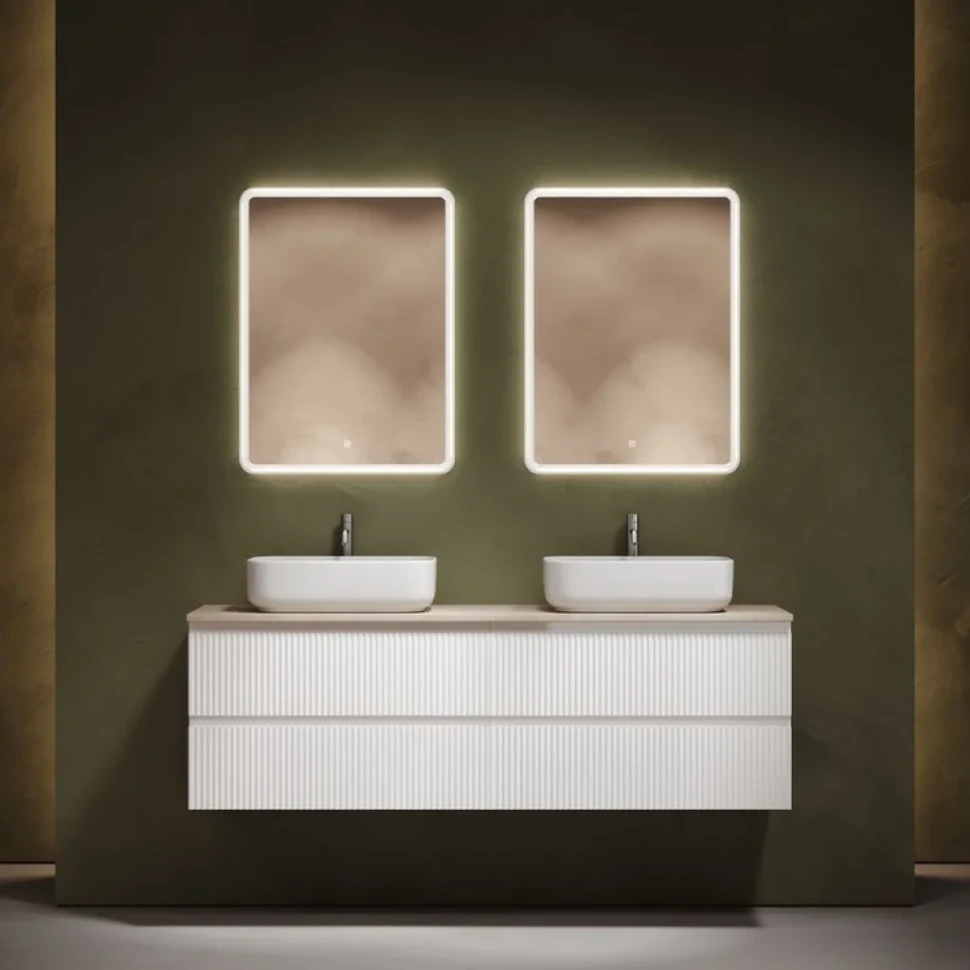 Тумба с раковиной Sancos Snob R 160 bianco, столешница бежевая TT160A2X, раковина CN5043