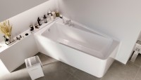 Акриловая ванна Marka One Direct L 170x100 см, левая, пристенная, белая, асимметричная, с каркасом