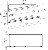 Акриловая ванна Marka One Direct L 170x100 см, левая, пристенная, белая, асимметричная, с каркасом