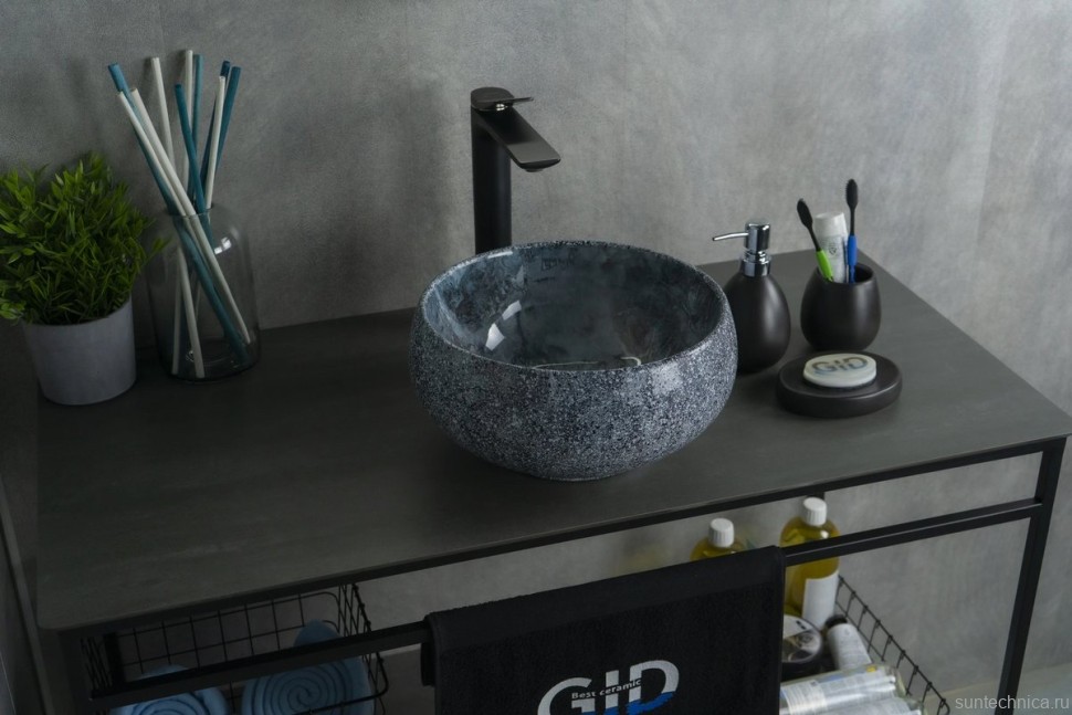 Накладная раковина GID Esfera Mnc481 32 под глянцевый камень, круглая, фаянс