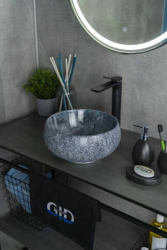 Накладная раковина GID Esfera Mnc481 32 под глянцевый камень, круглая, фаянс