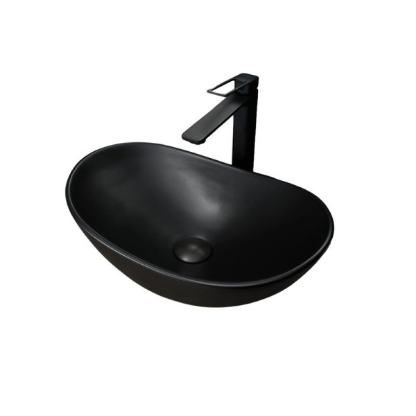 Накладная раковина GID Lago Bm9133 48 матовая черная, овальная, фаянс