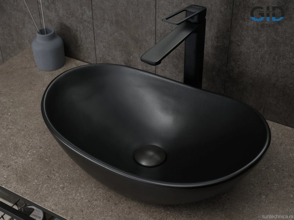 Накладная раковина GID Lago Bm9133 48 матовая черная, овальная, фаянс