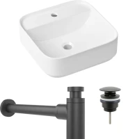 Комплект Накладная раковина Lavinia Boho Bathroom Sink Slim 33311007 + Донный клапан Wellsee Drainage System 182140000 матовый черный + Сифон 182105000 матовый черный