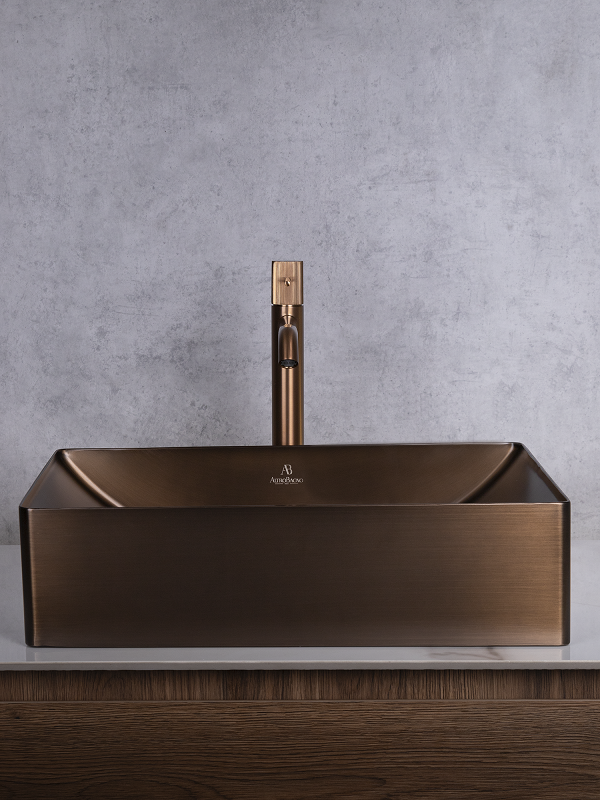 Накладная раковина AltroBagno Futuro 001016 BrAn 50 состаренная бронза, прямоугольная, нержавеющая сталь