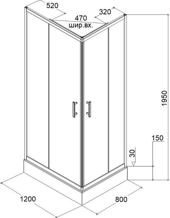 Душевой уголок Parly ZQ121B 120x80, с поддоном, профиль черный, стекло прозрачное