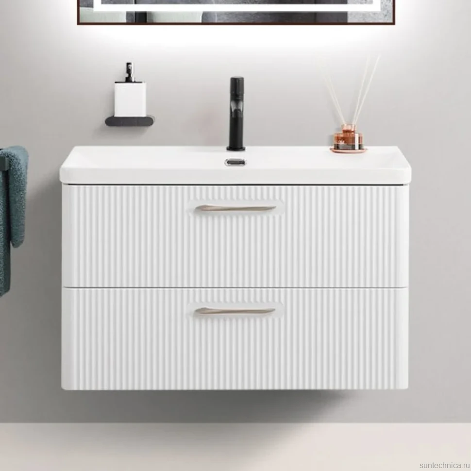 Тумба с раковиной BelBagno Due 80 белый металлик
