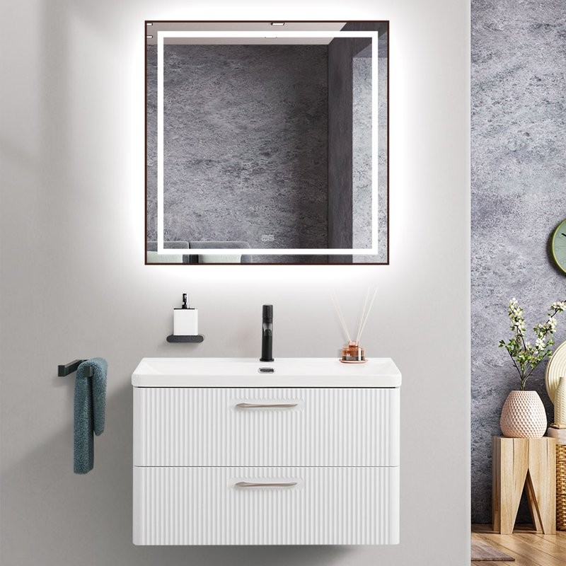 Тумба с раковиной BelBagno Due 80 белый металлик