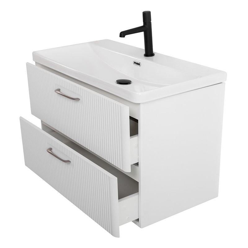 Тумба с раковиной BelBagno Due 80 белый металлик