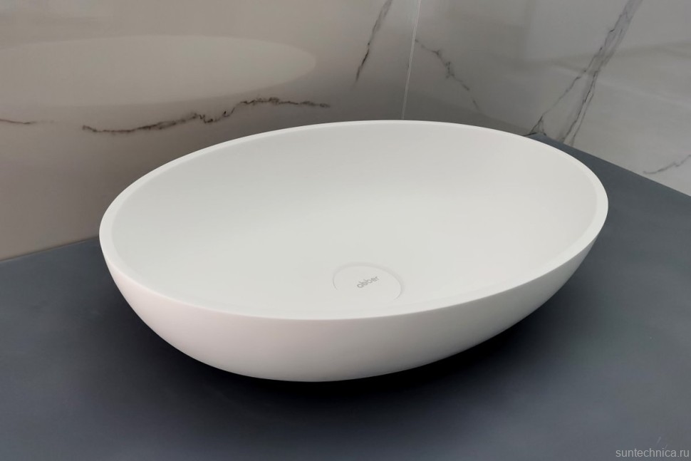 Накладная раковина Abber Stein AS2635 55 матовая белая, овальная, искусственный камень