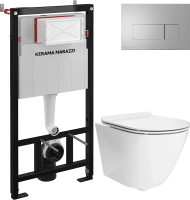 Комплект Унитаз подвесной KERAMA MARAZZI Sfera SF.wc.02 безободковый, с микролифтом, глянцевый белый + Инсталляция + Кнопка FPS.A.NM матовый никель