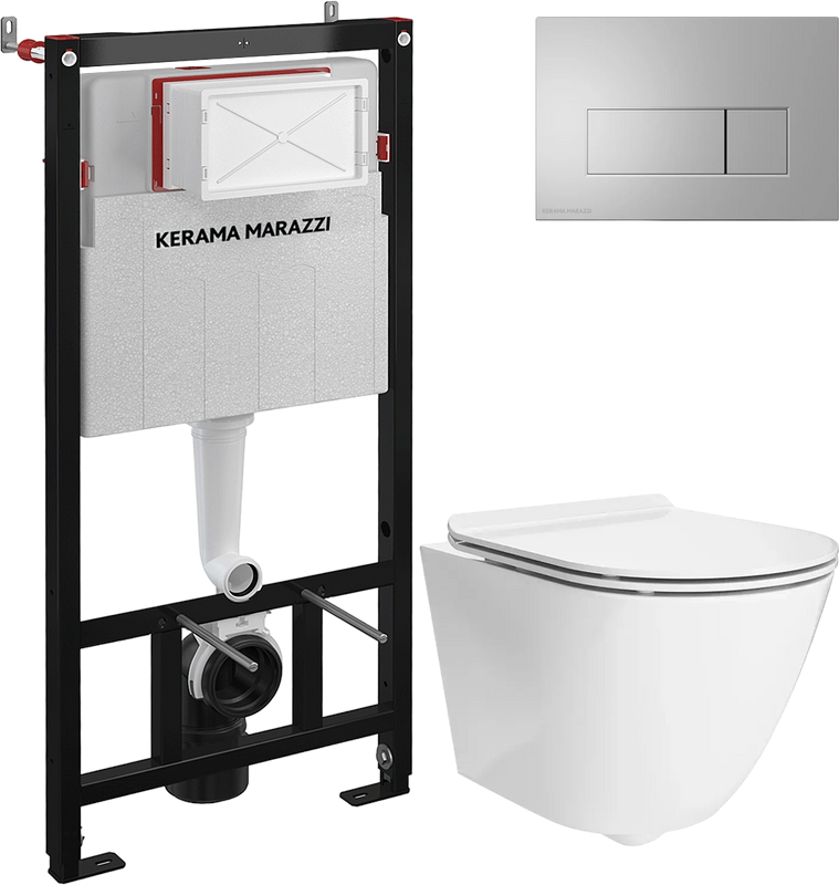 Комплект Унитаз подвесной KERAMA MARAZZI Sfera SF.wc.02 безободковый, с микролифтом, глянцевый белый + Инсталляция + Кнопка FPS.A.NM матовый никель