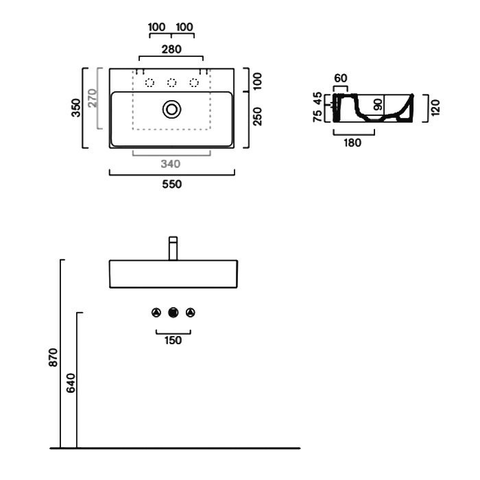 Раковина подвесная Catalano Premium 0220550001 55х35 глянцевая белая, прямоугольная