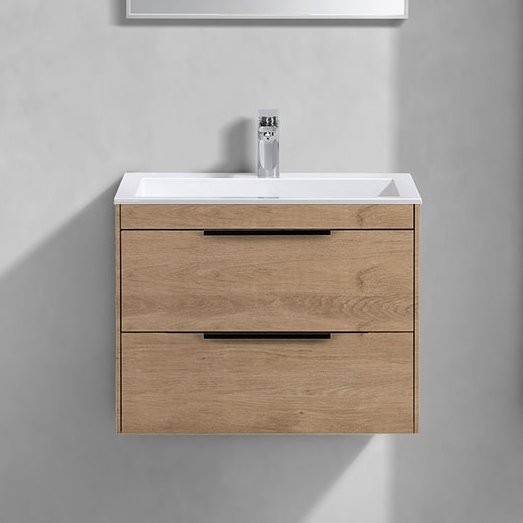 Тумба с раковиной Vincea Chiara 2D 60, 2 ящика, натуральный дуб, с белой раковиной