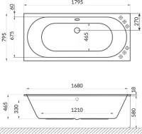 Акриловая ванна Excellent Oceana Slim WAEX.OCE18S.SMART 180x80 см, встраиваемая, с гидромассажем, белая, с каркасом, со сливом-переливом