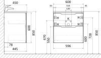 Тумба с раковиной Raval Wector 60, подвесная, антрацит