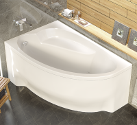 Акриловая ванна Alex Baitler Nero L 150x95 см, угловая, левая, встраиваемая, белая, асимметричная, с экраном