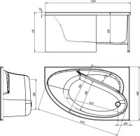 Акриловая ванна Alex Baitler Nero L 150x95 см, угловая, левая, встраиваемая, белая, асимметричная, с экраном