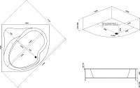 Акриловая ванна Bas Аура 150x150 см, угловая, пристенная, белая, четверть круга, с каркасом