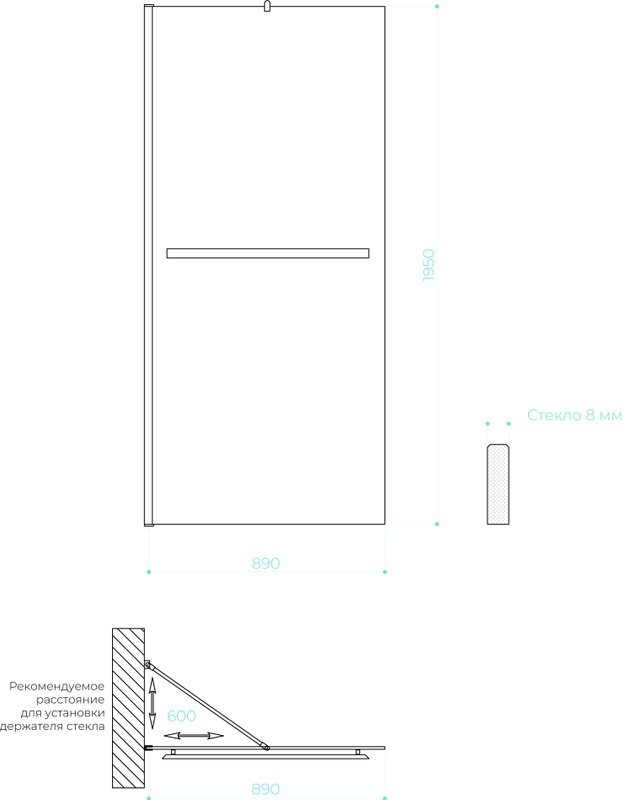 Душевая перегородка Maybahglass MGD-736-5ш 89 см, профиль хром матовый, стекло графит матовое