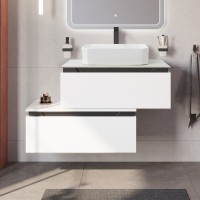 Тумба с раковиной Cezares Slider 80 подвесная, 2 ящика, со столешницей, bianco opaco