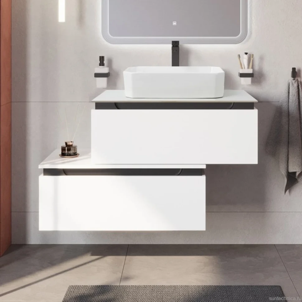 Тумба с раковиной Cezares Slider 80 подвесная, 2 ящика, со столешницей, bianco opaco