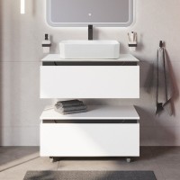 Тумба с раковиной Cezares Slider 80 подвесная, 2 ящика, со столешницей, bianco opaco