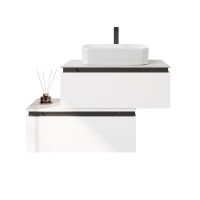 Тумба с раковиной Cezares Slider 80 подвесная, 2 ящика, со столешницей, bianco opaco