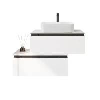 Тумба с раковиной Cezares Slider 80 подвесная, 2 ящика, со столешницей, bianco opaco