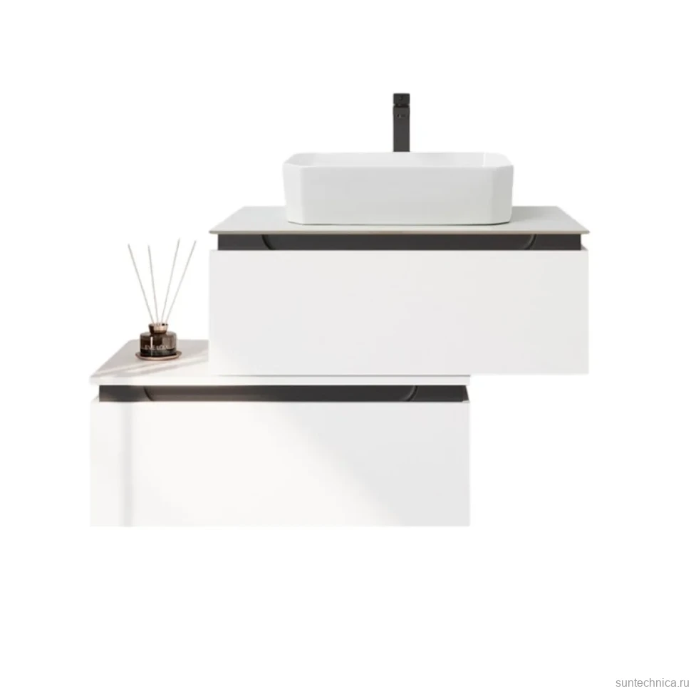 Тумба с раковиной Cezares Slider 80 подвесная, 2 ящика, со столешницей, bianco opaco