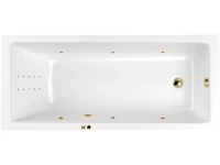 Акриловая ванна WHITECROSS Wave Line Nano 170x70 см, встраиваемая, с гидромассажем, белый глянец, с каркасом, со сливом-переливом, фурнитура золото