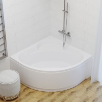 Акриловая ванна 1ACReal Мартин 120x120 см, угловая, пристенная, белая, четверть круга, с каркасом, с сиденьем