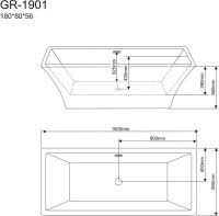 Акриловая ванна Grossman GR-1901 180x80 см, отдельностоящая, белая, с каркасом, со сливом-переливом