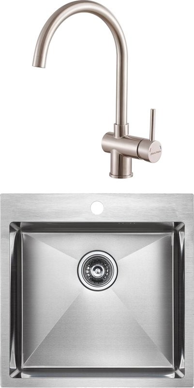 Комплект Мойка Paulmark Kroner PM215151-BS брашированная нержавеющая сталь + Смеситель Bend Be212066-SS