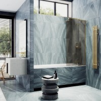 Шторка на ванну Maybahglass MGV-917-3 99 см, профиль золото, стекло бронза матовое