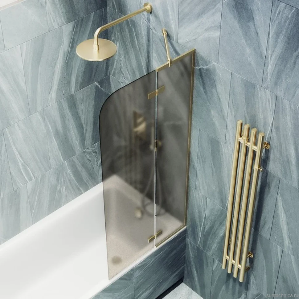 Шторка на ванну Maybahglass MGV-917-3 99 см, профиль золото, стекло бронза матовое