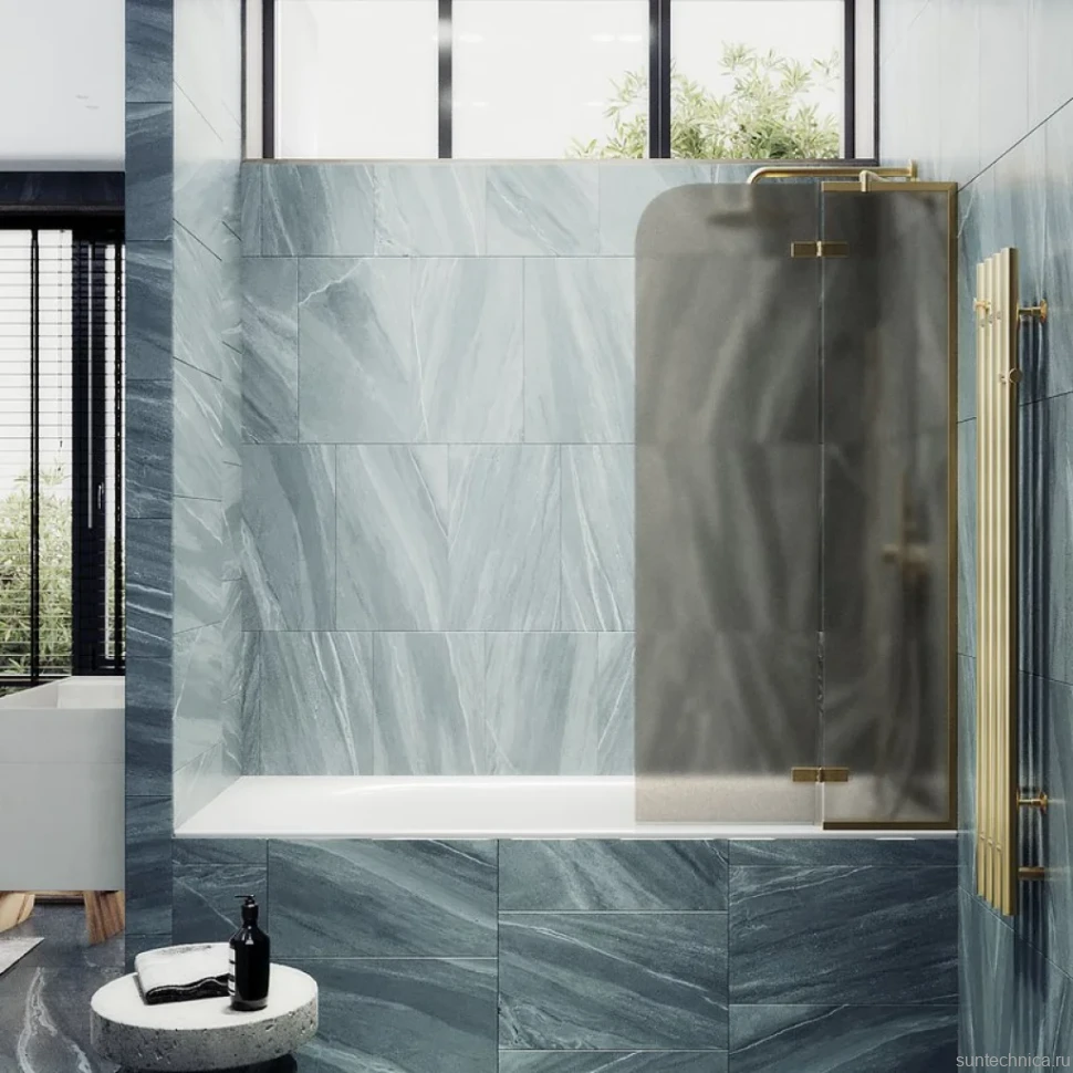 Шторка на ванну Maybahglass MGV-917-3 99 см, профиль золото, стекло бронза матовое