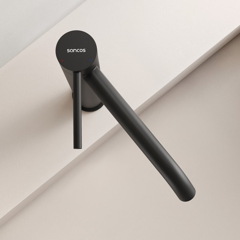 Смеситель для раковины высокий Sancos Etna, черный матовый, SC9002MB