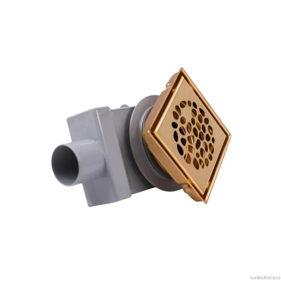 Душевой трап Plumberia Selection PS Stones PSS13OB 13x13, в пол, брашированное золото, с сифоном