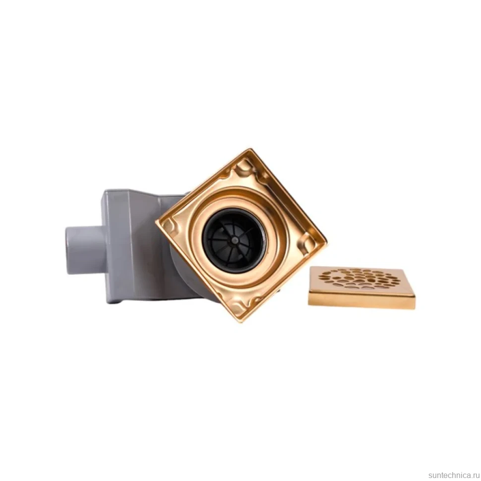 Душевой трап Plumberia Selection PS Stones PSS13OB 13x13, в пол, брашированное золото, с сифоном