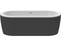 Акриловая ванна Cezares Slim SLIM CENTRAL-180-80-60-NERO-SET 180x80 см, отдельностоящая, черная матовая, овальная, с каркасом, со сливом-переливом
