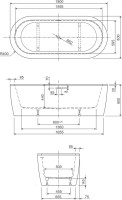 Акриловая ванна Cezares Slim SLIM CENTRAL-180-80-60-NERO-SET 180x80 см, отдельностоящая, черная матовая, овальная, с каркасом, со сливом-переливом