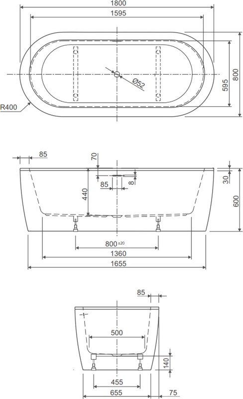Акриловая ванна Cezares Slim SLIM CENTRAL-180-80-60-NERO-SET 180x80 см, отдельностоящая, черная матовая, овальная, с каркасом, со сливом-переливом
