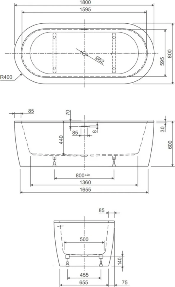 Акриловая ванна Cezares Slim SLIM CENTRAL-180-80-60-NERO-SET 180x80 см, отдельностоящая, черная матовая, овальная, с каркасом, со сливом-переливом