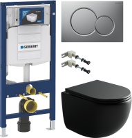 Комплект Унитаз подвесной Ceramicanova UP Rimless CN4007MB черный матовый + Инсталляция Geberit Duofix UP 320 111.300.00.5 + Кнопка Sigma 01 115.770.JQ.5 лакированная, матовый хром + Крепления 111.815.00.1 к стене