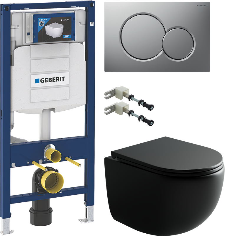 Комплект Унитаз подвесной Ceramicanova UP Rimless CN4007MB черный матовый + Инсталляция Geberit Duofix UP 320 111.300.00.5 + Кнопка Sigma 01 115.770.JQ.5 лакированная, матовый хром + Крепления 111.815.00.1 к стене