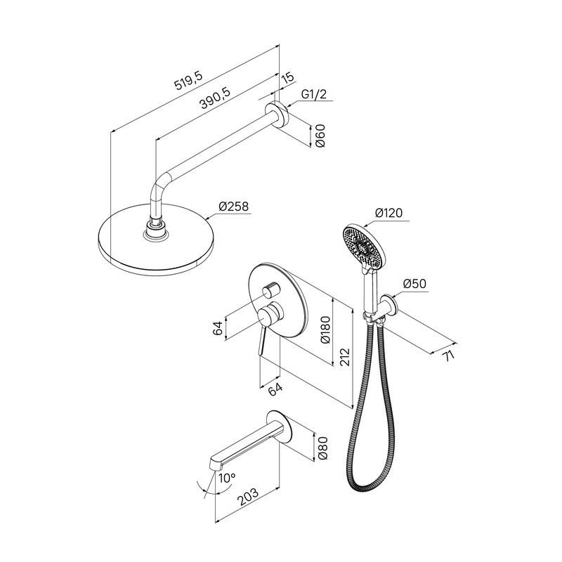 Душевой комплект IDDIS Odda ODDWT03i68 С ВНУТРЕННЕЙ ЧАСТЬЮ, белый матовый