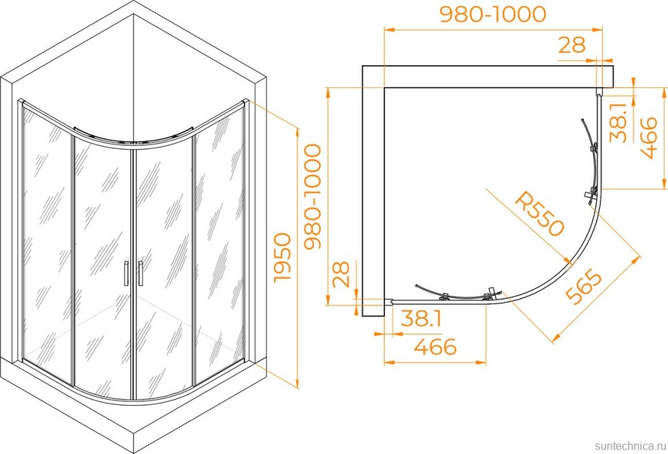 Душевой уголок RGW Passage PA-52 100х100 см, профиль хром, стекло прозрачное